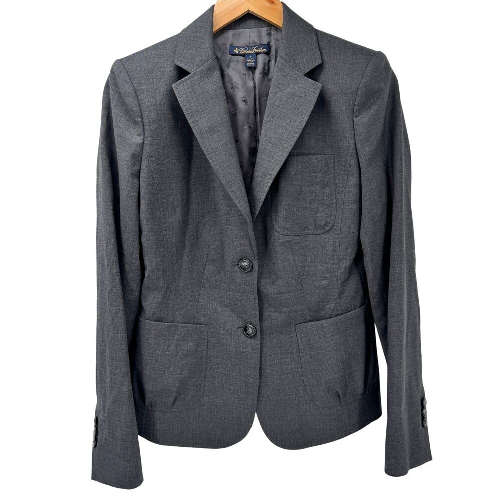 Brooks Brothers Blazer Womens 6 Gray Tollegno 1900 Italian Wool Classic 2 Button